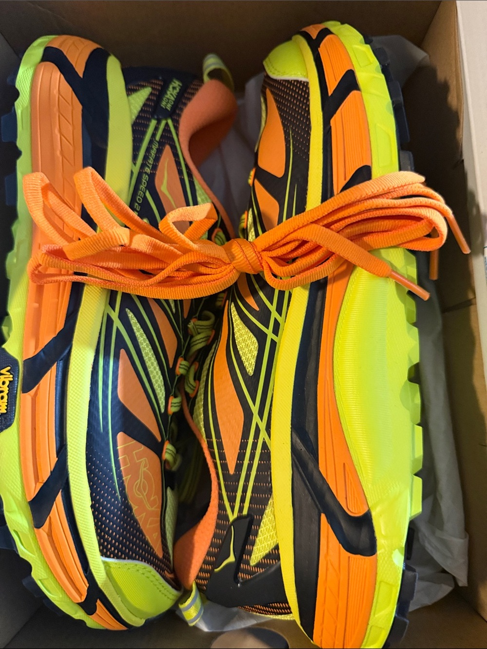 Hoka One One Neon Yellow and Orange Trail Running Shoes